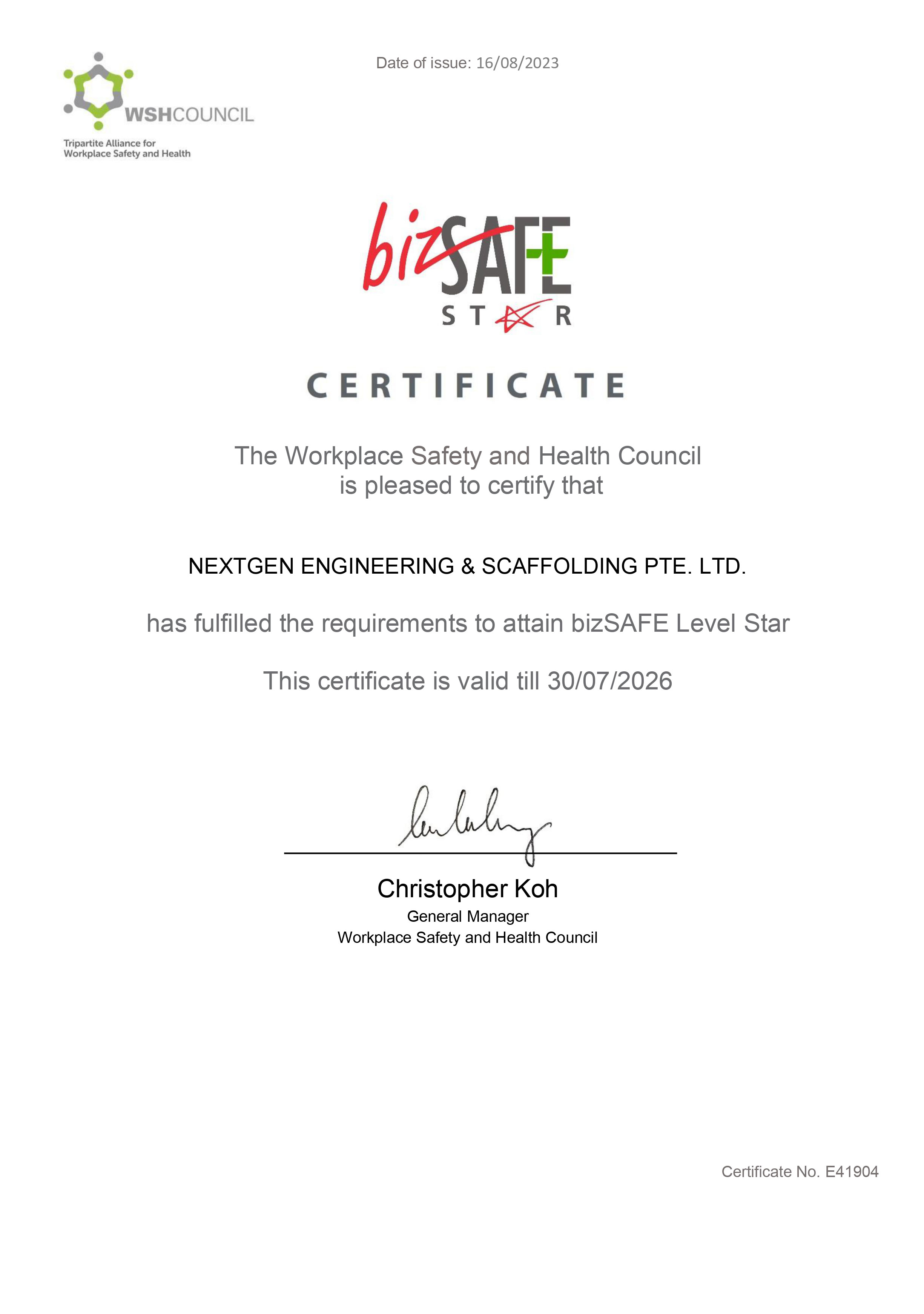 BizSAFE certificate